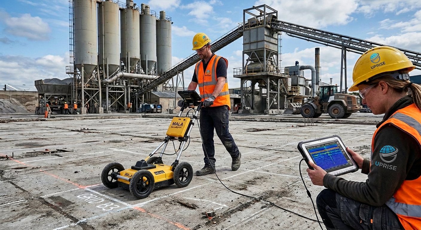 Ground penetrating radar survey over a concrete slab