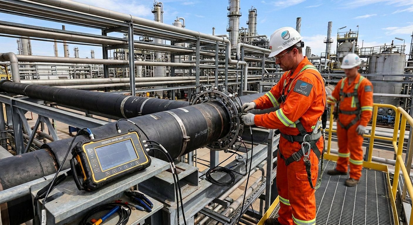 Long range ultrasonic testing on an elevated pipeline