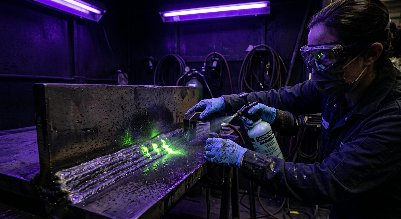 Magnetic particle testing under ultraviolet light
