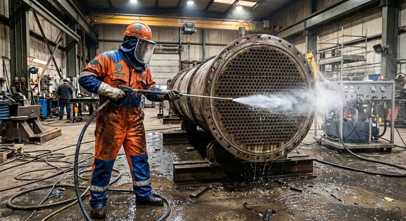 Water jetting a heat exchanger tube bundle